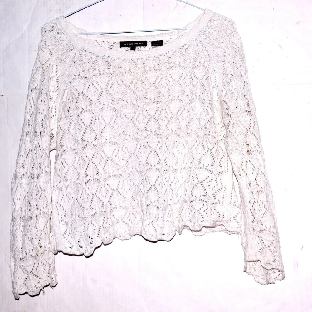 Jeanne Pierre White Knitted Cotton Top